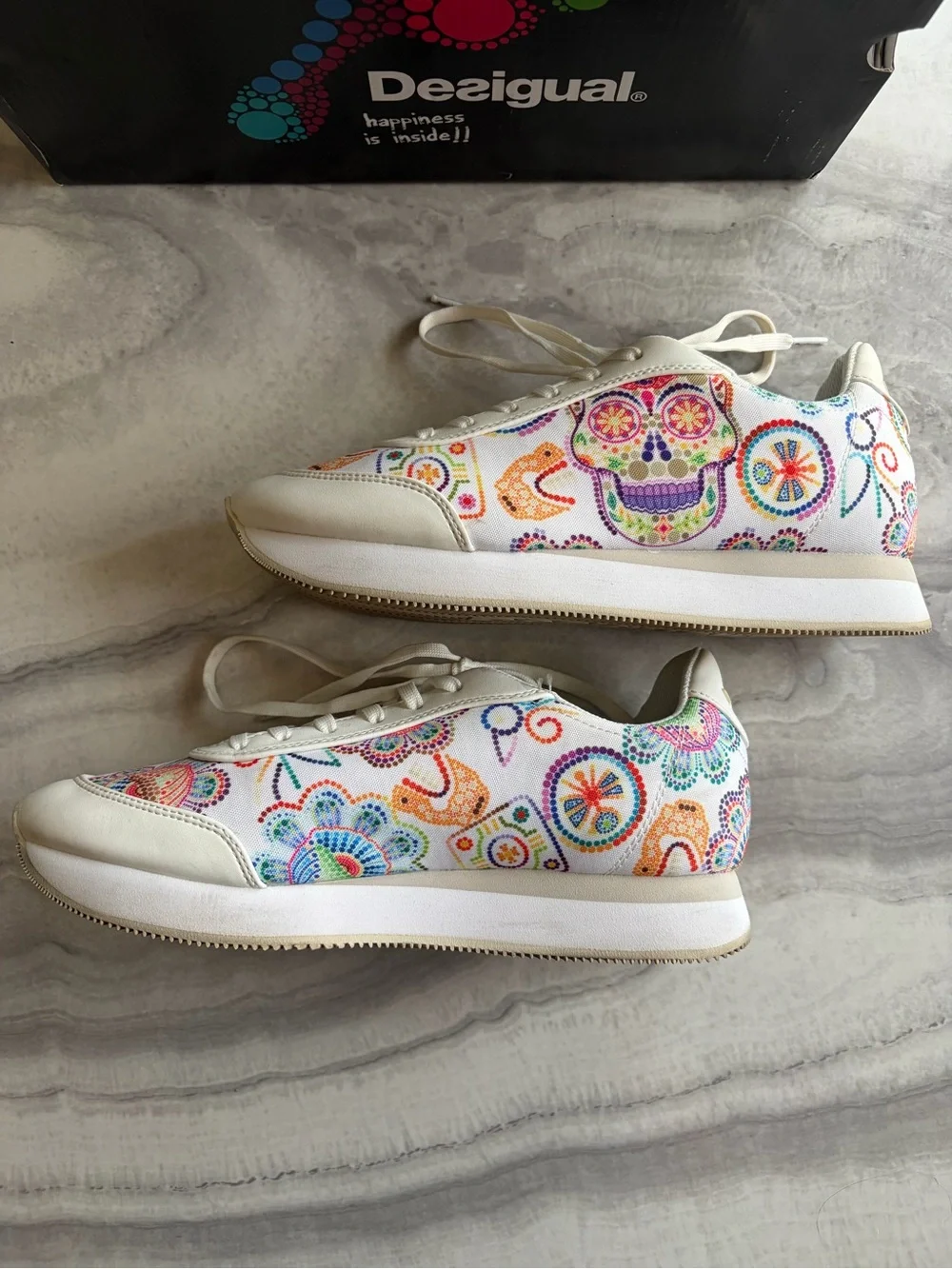 Desigual White Embroidered Sneakers
